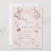 Pink Whimsical Elegant Bear Baby Shower Einladung (Vorderseite)