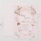 Pink Whimsical Elegant Bear Baby Shower Einladung (Vorne/Hinten)