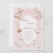 Pink Whimsical Elegant Vintage Baby Shower Einladung (Vorderseite)