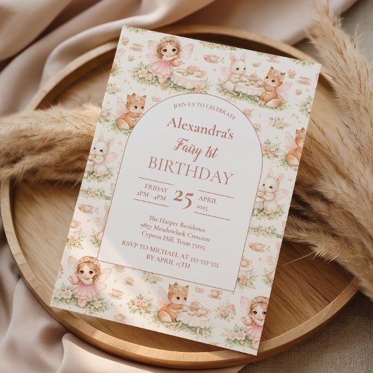 Pink Whimsical Fairy Birthday Einladung