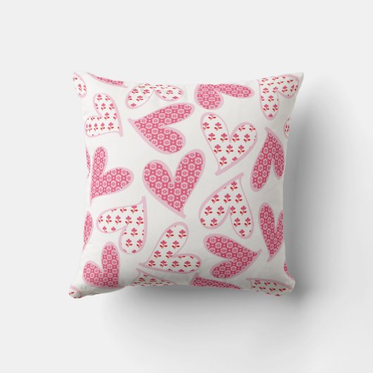 Pink Whimsical Floral Hearts Muster Kissen (Rückseite)