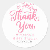 Pink Whimsical Garden Bridal Shower Thank You Runder Aufkleber (Vorderseite)