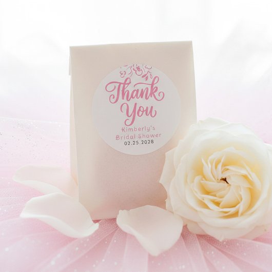 Pink Whimsical Garden Bridal Shower Thank You Runder Aufkleber