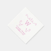 Pink Whimsical Geblüht Monogram Paper Napkins Serviette (Ecke)