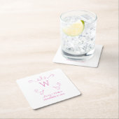 Pink Whimsical Geblüht Monogram Paper Untersetzer (Vor Ort)