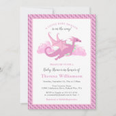 Pink Whimsical Girl Dragon Baby Dusche Einladung (Vorderseite)