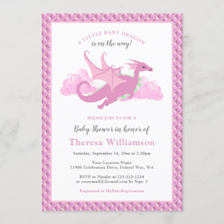 Pink Whimsical Girl Dragon Baby Dusche Einladung
