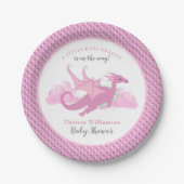 Pink Whimsical Girl Dragon Baby Dusche Pappteller (Vorderseite)