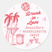 Pink Whimsical Hand Drachencocktail Bachelorette Runder Aufkleber (Vorderseite)