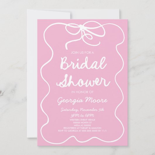 Pink Whimsical Hand Draw Brautparty Einladung (Vorderseite)