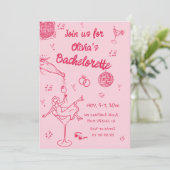 Pink Whimsical Hand Drawing Junggeselinnen-Abschie Einladung (Stehend Vorderseite)