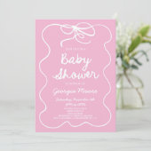 Pink Whimsical Hand Drawn Bow Baby Dusche Einladung (Stehend Vorderseite)