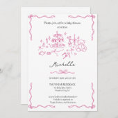 Pink Whimsical Hand Drawn Doodle Kinderdusche Einladung (Vorne/Hinten)