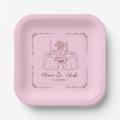 Pink Whimsical Hand Drawn Illustrated Wedding  Pappteller (Vorderseite)