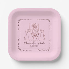 Pink Whimsical Hand Drawn Illustrated Wedding  Pappteller