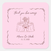 Pink Whimsical Hand Drawn Illustrated Wedding  Quadratischer Aufkleber (Vorderseite)