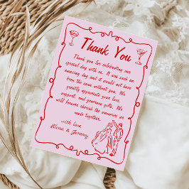 Pink Whimsical Hand Drawn Wedding Danke Karte