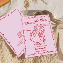 Pink Whimsical Hand Drawn Wedding Save the Date