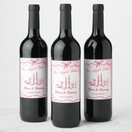 Pink Whimsical Hand Drawn Wedding Wine Label Weinetikett