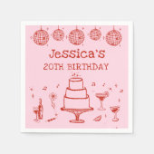 Pink Whimsical Hand gezeichnet Funky Cocktail Gebu Serviette (Vorderseite)