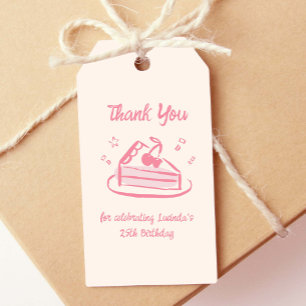 Pink Whimsical Hand gezeichnet Geburtstagskuchen D Geschenkanhänger