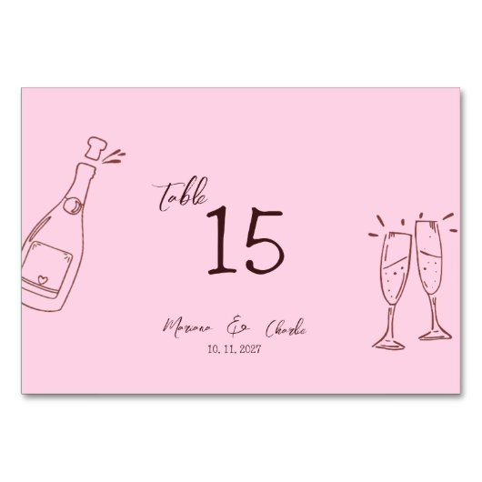 Pink Whimsical Hand Written Scribble Wedding Tischnummer (Vorderseite)