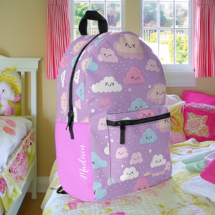 Pink Whimsical Happy Clouds Personalisiert Bedruckter Rucksack