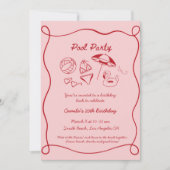 Pink Whimsical Pool Party Sommermonate Einladung (Vorderseite)