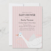 Pink Whimsical Princess Swan Stripe Babydusche Einladung (Vorderseite)