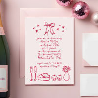 Pink Whimsical Retro Bow Doodle Brautparty