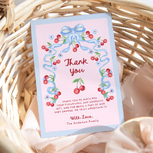 Pink Whimsical Retro Cherries Babyparty Dankeskarte