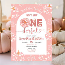 Pink Whimsical Retro Pumpkin Onederfull Geburtstag