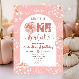 Pink Whimsical Retro Pumpkin Onederfull Geburtstag Einladung