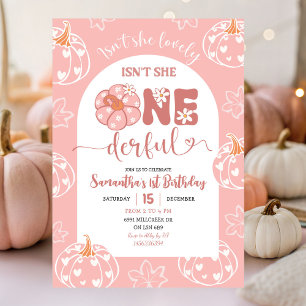 Pink Whimsical Retro Pumpkin Onederfull Geburtstag Einladung