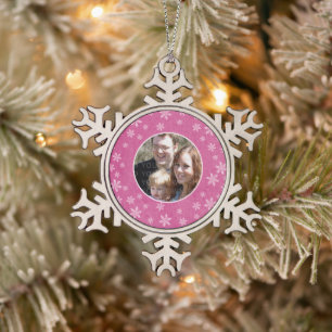 Pink Whimsical Schneeflocken Foto Zinnschmuck Zinn-Ornament