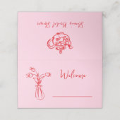 Pink Whimsical Scribble Doodle Brautparty Platzkarte (Außenseite Aufgefaltet)
