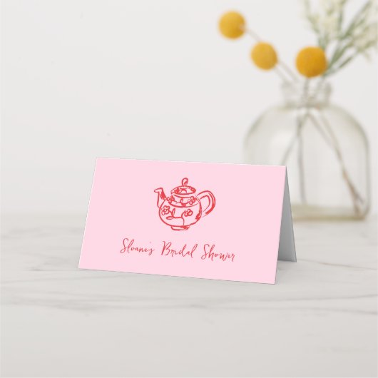 Pink Whimsical Scribble Doodle Brautparty Platzkarte (Rückseite)