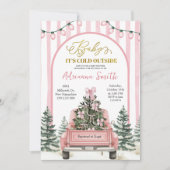 Pink Whimsical Stripes Cold Outside Baby Shower Einladung (Vorderseite)
