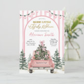 Pink Whimsical Stripes Merry Little Baby Shower Einladung (Stehend Vorderseite)