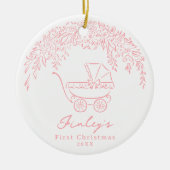 Pink Whimsical Stroller Baby's First Christmas Keramik Ornament (Vorne)