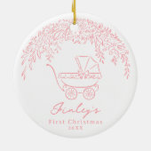 Pink Whimsical Stroller Baby's First Christmas Keramik Ornament (Hinten)