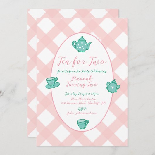 Pink Whimsical Tee Party Geburtstag Einladung (Vorne/Hinten)