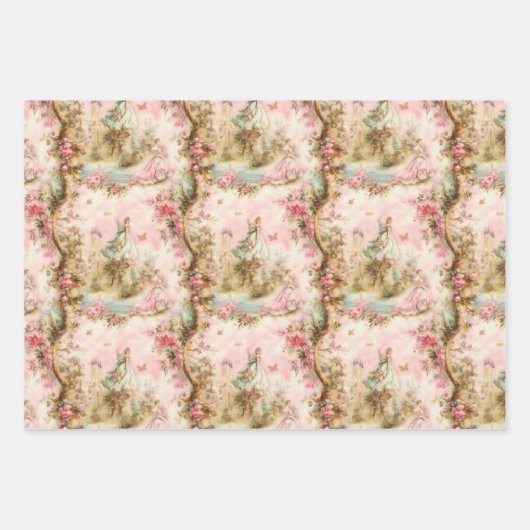 Pink Whimsical Toile Wrapping Paper Sheets Geschenkpapier Set (Vorderseite 2)