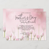 Pink Whimsical Tulips Muttertagsskript Brunch Einladung (Vorne/Hinten)