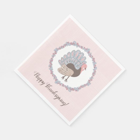 Pink Whimsical Türkei glücklich Thanksgiving Serviette (Ecke)