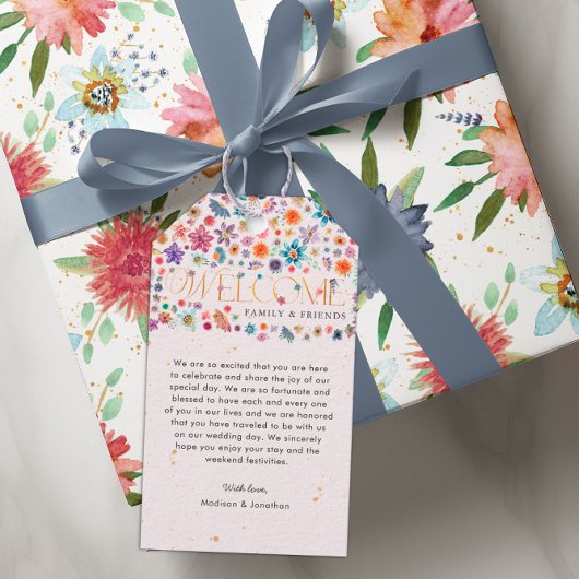 Pink Whimsical Wildblume Goldene Hochzeit Willkomm Geschenkanhänger