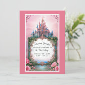 Pink whimsicess märchenhafte Burg Geburtstag Einladung (Stehend Vorderseite)