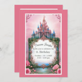 Pink whimsicess märchenhafte Burg Geburtstag Einladung (Vorne/Hinten)