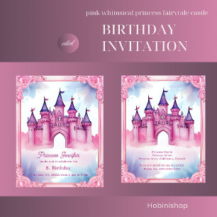 Pink whimsicess märchenhafte Burg Geburtstag Einladung
