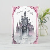 Pink whimsicess märchenhafte Burg Geburtstag Einladung (Stehend Vorderseite)